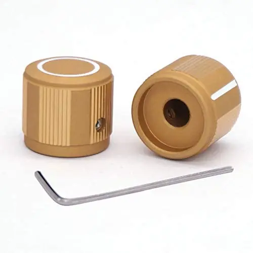 Taiss/ 2pcs Golden color Aluminum Rotary Electronic Control Potentiometer Knob For 6 mm Diameter Shaft, Volume Control Knob, Audio knob, Guitar Knob，Switch Knob, 19mm dia. x 17mm height Knob-1