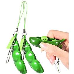 iMagitek 3 Pcs Fidget Toy Set, Squeeze-a-Bean Soybean Stress Relieving Playful Charms Extrusion Edamame Pea Keychain for Mobile Phones and Keys - Green
