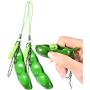 iMagitek 3 Pcs Fidget Toy Set, Squeeze-a-Bean Soybean Stress Relieving Playful Charms Extrusion Edamame Pea Keychain for Mobile Phones and Keys - Green