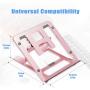 Ditucu Metal Laptop Stand for Desk,Foldable Portable Small Computer Table Tray Mount,Ergonomic Non-Slip Notebook Shelf for Office Home School Classroom Bed Supplies,Workspace Accessories(Rose Gold)