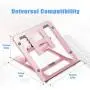 Ditucu Metal Laptop Stand for Desk,Foldable Portable Small Computer Table Tray Mount,Ergonomic Non-Slip Notebook Shelf for Office Home School Classroom Bed Supplies,Workspace Accessories(Rose Gold)