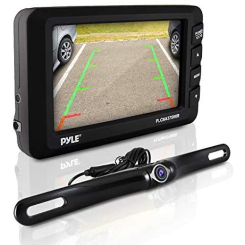 Wireless Rear View Backup Camera - Car Parking Rearview Monitor System and Reverse Safety w/Distance Scale Lines, Waterproof, Night Vision, 4.3” LCD Screen, Video Color Display for Vehicles - Pyle