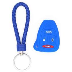WFMJ 1X Blue Silicone 3 Buttons Remote Key Chain Cover with 1X Blue Keyring for KOBDT04A 2005 2006 2007 Chrysler 300 Aspen Jeep Grand Cherokee Commander Dodge Magnum Dodge Durango Charger