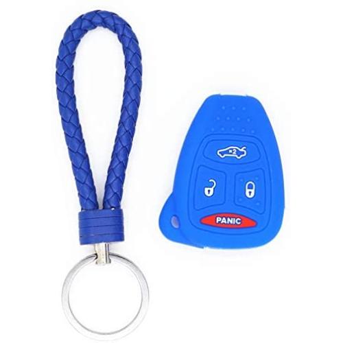 WFMJ 1X Blue Silicone 3 Buttons Remote Key Chain Cover with 1X Blue Keyring for KOBDT04A 2005 2006 2007 Chrysler 300 Aspen Jeep Grand Cherokee Commander Dodge Magnum Dodge Durango Charger