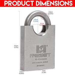 RST-907 Stainless Steel Keyed Different Padlock,2.36in(60mm) Lock Body for Gate,Shed,Outdoor Use,Marine,Waterproof,Weather Resistant,Sliver