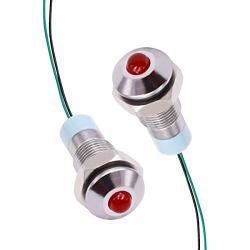 mxuteuk 2 Pcs Red 110V-220V 6mm 1/4'' LED Metal Indicator Light Raised Head Waterproof Signal Lamp with Wire for Car Truck Boat M6-110T-R