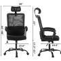 Smugdesk Ergonomic Office Chair with Adjustable Headrest, Breathable Skin Friendly Mesh Swivel Chair, Desk Chair, Computer Task Chair (Black)