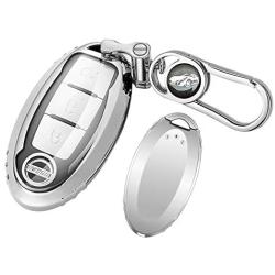 Key Fob Cover for Nissan Infiniti,Soft TPU Key Fob Case All-around Protector Plating Shell Fit Keyless Smart Remote Key of Nissan Aitime Rogue Sentra Maxima Murano Pathfinder Sedan Infiniti - Sliver