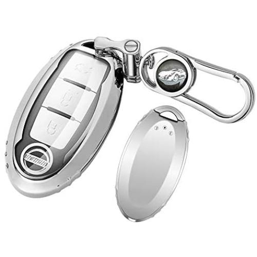 Key Fob Cover for Nissan Infiniti,Soft TPU Key Fob Case All-around Protector Plating Shell Fit Keyless Smart Remote Key of Nissan Aitime Rogue Sentra Maxima Murano Pathfinder Sedan Infiniti - Sliver