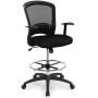 Ergonomic Mid-Back Mesh Adjustable Drafting Chair with Foot Ring, Standing-Desk Matched Tall Swivel Computer Office Stool, Black