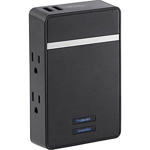 Rocketfish - 4-Outlet/2-USB Wall Tap Surge Protector - Black