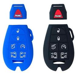 BAR Autotech Remote Key Silicone Rubber Keyless Entry Shell Case Fob and Key Skin Cover fit for Chrysler Town, Country Van, Dodge Grand Caravan, Volkswagen Routan (1 Pair) (Black+Blue)