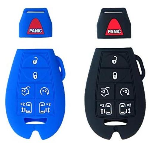BAR Autotech Remote Key Silicone Rubber Keyless Entry Shell Case Fob and Key Skin Cover fit for Chrysler Town, Country Van, Dodge Grand Caravan, Volkswagen Routan (1 Pair) (Black+Blue)