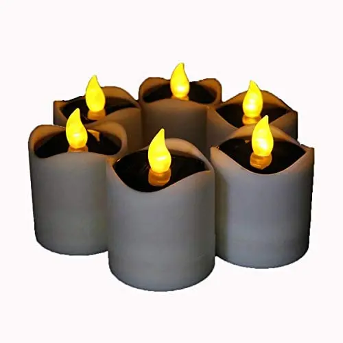 Gedengni Waterproof LED Solar Candles Yellow Flicker Electronic Solar Power LED Lamp Nightlight for Outdoor Camping Emergency Indoor Party Decoration - 6pcs