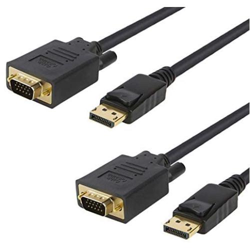 DP to VGA Cable 6ft, [2-Pack] CableCreation DisplayPort to VGA Cable Gold Plated, DP Male to VGA Male Cable, Black