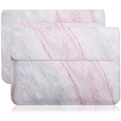 MoKo Laptop Sleeve Case Fits MacBook 12 Inch, Surface 3 10.8, PU Leather Protective Notebook Case Bag with Document Pocket and Built-in Card Slot - Pink Gray Marble