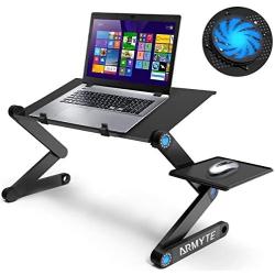Extra Wide Adjustable Laptop Stand with Cooling Fan & Mouse Pad for 17 Inch Computer, Portable Ergonomic Lap Desk for Bed Sofa Couch Office (Aluminum Table Tray: 19'', Black)