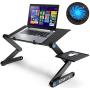 Extra Wide Adjustable Laptop Stand with Cooling Fan & Mouse Pad for 17 Inch Computer, Portable Ergonomic Lap Desk for Bed Sofa Couch Office (Aluminum Table Tray: 19'', Black)