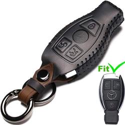 Leather Mercedes-Benz Key Fob Cover, Suit for Keyless Remote Control for Benz A C E S Class Series and GLK CLA GLA GLC GLE CLS SLK AMG Series etc (B-Black)