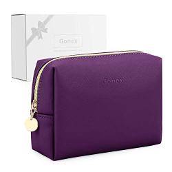 Gonex Small Makeup Bag for Purse PU Vegan Leather Travel Cosmetic Pouch Toiletry Bag for Women Girls Gifts Portable Water-Resistant Daily Storage Organzier Purple