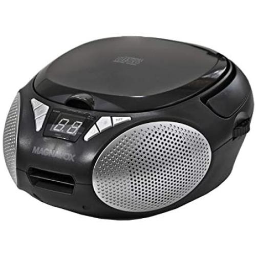 Magnavox MD6924 Portable Top Loading CD Boombox with AM/FM Stereo Radio in Black | CD-R/CD-RW Compatible | LED Display | AUX Port Supported | Programmable CD Player |
