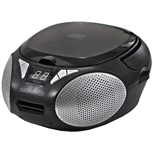 Magnavox MD6924 Portable Top Loading CD Boombox with AM/FM Stereo Radio in Black | CD-R/CD-RW Compatible | LED Display | AUX Port Supported | Programmable CD Player |