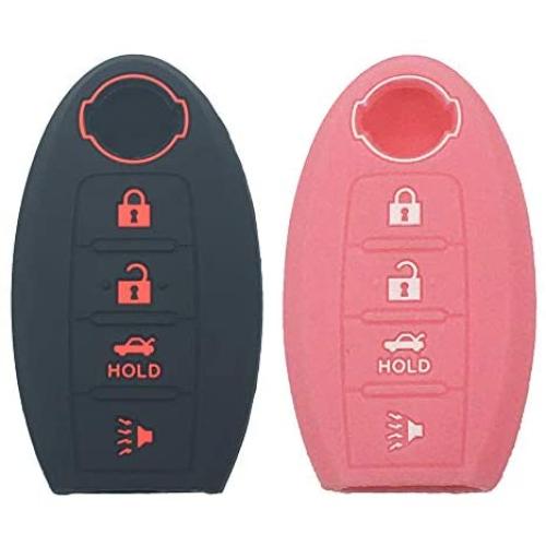 LemSa 2Pcs Keyless Entry Remote Car Smart Key Fob Outer Shell Cover Soft Rubber Protective Case for Nissan Altima Maxima Murano Armada Gt-r Sentra Altima Rogue Pathfinder, 4 Buttons Black+Pink LemSa 2Pcs Keyless Entry Remote Car Smart Key Fob Outer Shell Cover Soft Rubber Protective Case for Nissan Altima Maxima Murano Armada Gt-r Sentra Altima Rogue Pathfinder, 4 Buttons Black+Pink