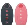 LemSa 2Pcs Keyless Entry Remote Car Smart Key Fob Outer Shell Cover Soft Rubber Protective Case for Nissan Altima Maxima Murano Armada Gt-r Sentra Altima Rogue Pathfinder, 4 Buttons Black+Pink