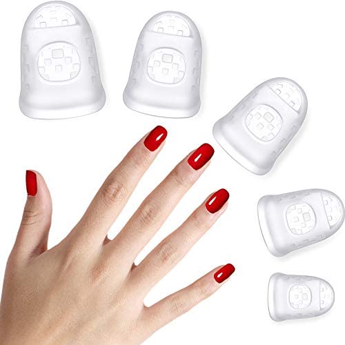 Anti-slip Silicone Fingertip Protectors Guitar Finger Guards 5 Sizes Finger Protection Covers Caps for Stringed Instruments Guitar Mandolin Bass Counting Sewing, 5 Sizes (Transparent)