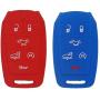 WEIBISS 2 Pack 6 Buttons Silicone Remote Key Fob Cover Protector Case Holder Skin Jacket for Dodge 2019 2020 2021 Ram 1500 Laramie Longhorn, Red Blue