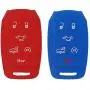 WEIBISS 2 Pack 6 Buttons Silicone Remote Key Fob Cover Protector Case Holder Skin Jacket for Dodge 2019 2020 2021 Ram 1500 Laramie Longhorn, Red Blue