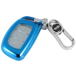 Hyundai Key Fob Cover, Soft TPU Key Fob Case Full Protector Fit Hyundai 2018 2019 2020 2021 Sonata Elantra Tucson Venue Ioniq I40 IX35 I45 3/4 Buttons Keyless Entry Remote Control - Blue