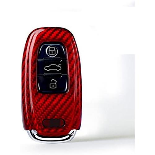 M.JVisun Genuine Carbon Fiber Key Fob Cover for Audi A4 A4L A5 A6 A6L A7 A8 Q5 Q8 R8 RS4 RS5 RS6 RS7 S4 S5 S6 S7 S8 SQ5 Smart Car Remote Key, Mens Car Key Fob Case Womens Fob Cover - Red
