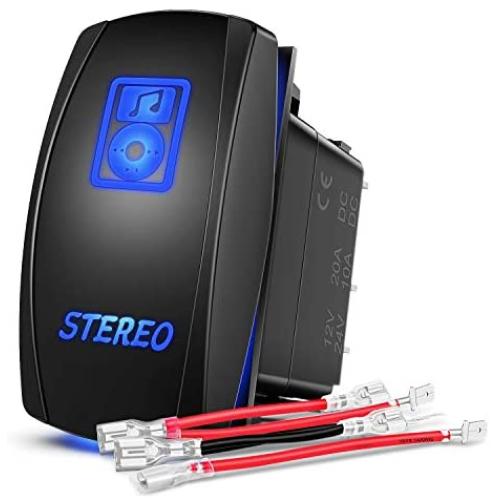 Nilight LED Light Bar Rocker Switch STEREO Rocker Switch 5 Pin Laser On/Off Switch 20A/12V 10A/24V Switch Jumper Wires Set,2 years Warranty (90006B)