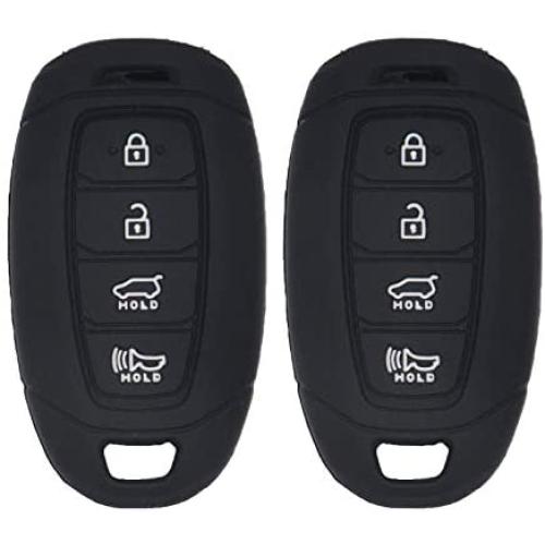 WEIBISS 2 Pack 4 Buttons Soft Silicone Rubber Remote Smart Key Fob Cover Case Protector Holder Jacket for Hyundai Kona Azera Grandeur IG, Black