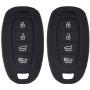 WEIBISS 2 Pack 4 Buttons Soft Silicone Rubber Remote Smart Key Fob Cover Case Protector Holder Jacket for Hyundai Kona Azera Grandeur IG, Black