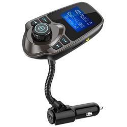 Nulaxy Bluetooth Car FM Transmitter Audio Adapter Receiver Wireless Handsfree Car Kit TF Card AUX 1.44 Display – KM18 Brown