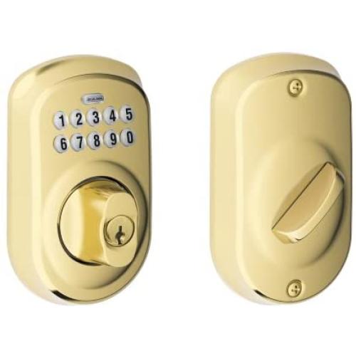 Schlage BE365VPLY505 Plymouth Keypad Deadbolt, Bright Brass