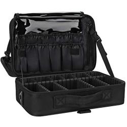 Relavel Makeup Bag Travel Makeup Train Case 13.8 inches Large Cosmetic Case Professional Portable Makeup Brush Holder Organizer and Storage with Adjustable Dividers and Shoulder Strap Black