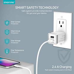 iPhone Charger Set, 2-Pack Overtime Apple MFi Certified Lightning Cables with 1 Dual USB Wall Adapter - 2.4 AMP Compatible w/iPhone 11 Pro Max XS XR X 8 7 6S 6 Plus SE iPad (Silver/White, 4ft)