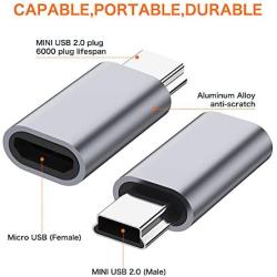 Micro USB to Mini USB 2.0 Adapter, (2-Pack) Micro USB Female to Mini USB 2.0 Male Convert Connector Support Charge & Data Sync Compatible PS3 Controller, MP3 Player, Dash Cam, Digital Camera, Hero 3+