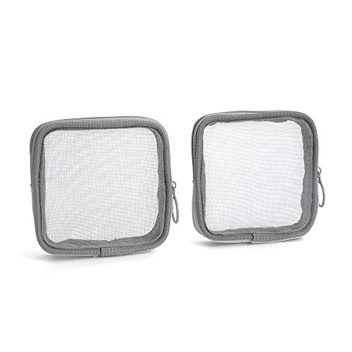 Patu Mesh Travel Toiletry Bag, Transparent Standing Pouch, Portable Shaving Washing Kits Organizer, Personal Care Trip Case, Pack of 2 (Size S), Gray