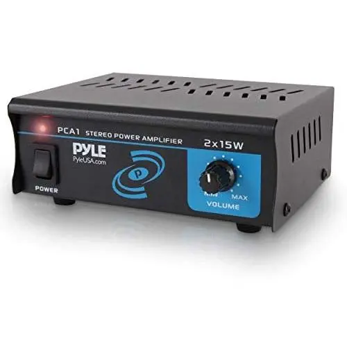 Compact Mini Stereo Power Amplifier - 2x15 Watt Portable Dual Channel Home Audio Speaker Receiver Box w/ RCA Cable L/R Input For CD Player, Tuner, MP3, For Amplified Speakers Sound System - Pyle PCA1