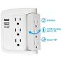 ECOPlugs 6 Outlet Swivel Wall Adapter, Swivel Outlet with USB Ports, Swivel Wall Tap Adapter White