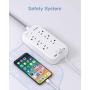 6 Outlets Power Strip Flat Plug with 3 USB Charing Ports (3.1A, 15W), 6Ft Braided Extension Cord, Wall Mountable Outlet Extender with Overload Protection Switch for Home Office Cruise Ship , White