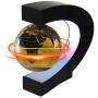 Magnetic Levitating Globe with LED Light, 3 C Shape Base Floating Globes, Rotating World Map, Cool Tech Gift for Men Father Boys, Birthday Gifts for Kids, Desk Gadget Decor in Office Home (Gold 2)