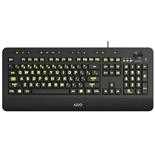 Azio Vision Backlit Computer Keyboard - Wired USB Keyboard with LARGE PRINT keys and 5 Interchangeable Backlight Colors (KB506)