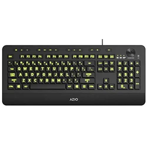 Azio Vision Backlit Computer Keyboard - Wired USB Keyboard with LARGE PRINT keys and 5 Interchangeable Backlight Colors (KB506)