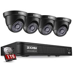 ZOSI H.265+ Home Security Camera System,5MP Lite 8 Channel Surveillance DVR with Hard Drive 1TB and 4 x 1920TVL(2MP) Weatherproof CCTV Dome Camera Outdoor Indoor with 80ft Night Vision, Motion Alerts