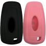 Key Fob SiliconeCover Glossy Protective Case Fits for Ford F150 Edge Mustang Fusion Ecosport Explorer Expedition 3/4/5 Button Smart Key case cover(Black+Pink)